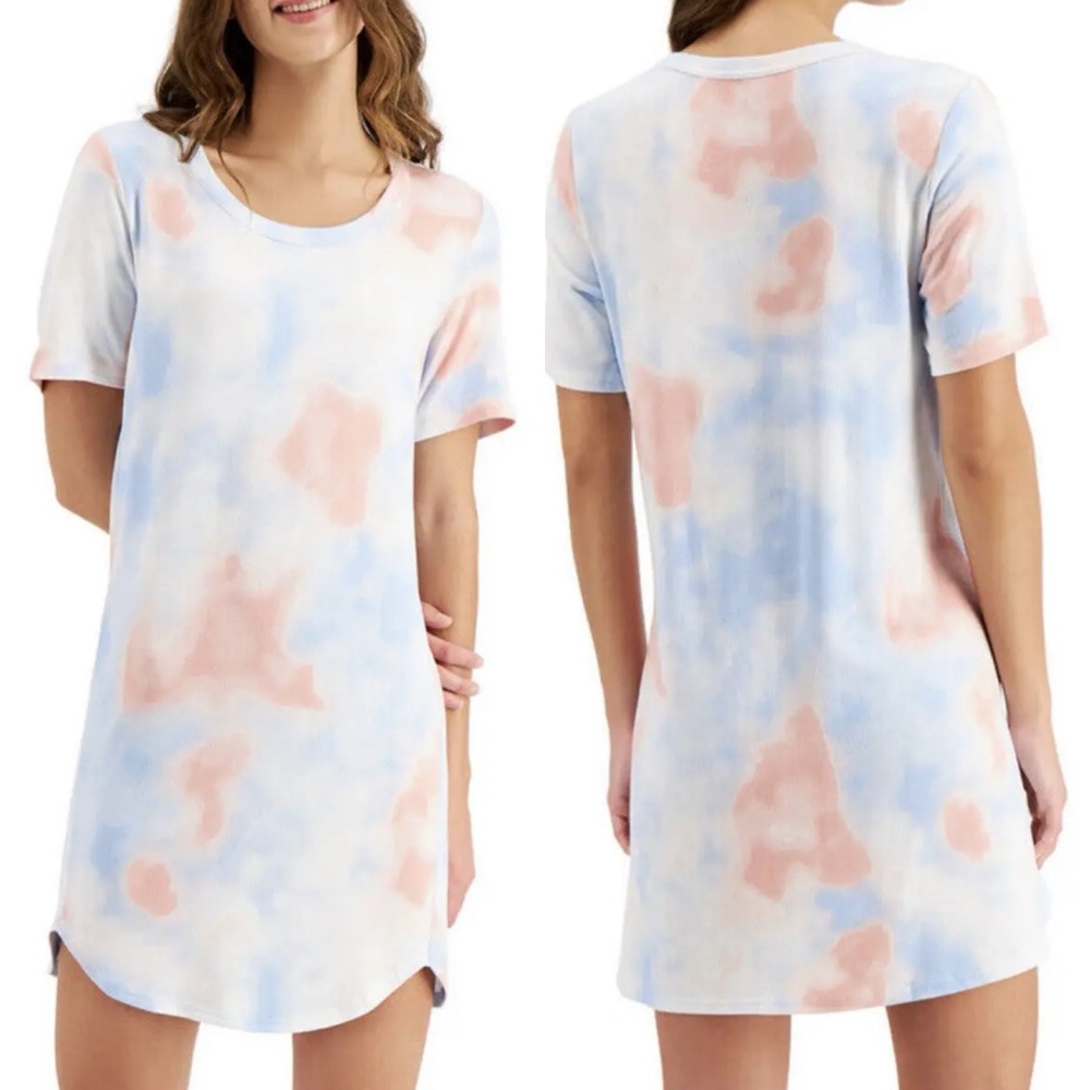 Jenni Women's M Medium Short Sleeve Soft Knit Sleep Shirt Nightgown Tie Dye Blue